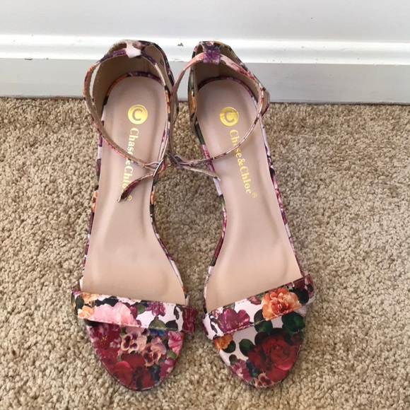 CHASE & CHLOE Size 9 floral peep toe heels - Picture 1 of 8